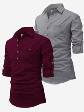 Mens Casual Slim Fit Full Sleeve Cotton Kurta (Pack 2)